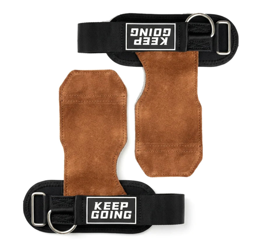 Custom leather-grip lifting grips, Style 1-04 for private-label fitness brands