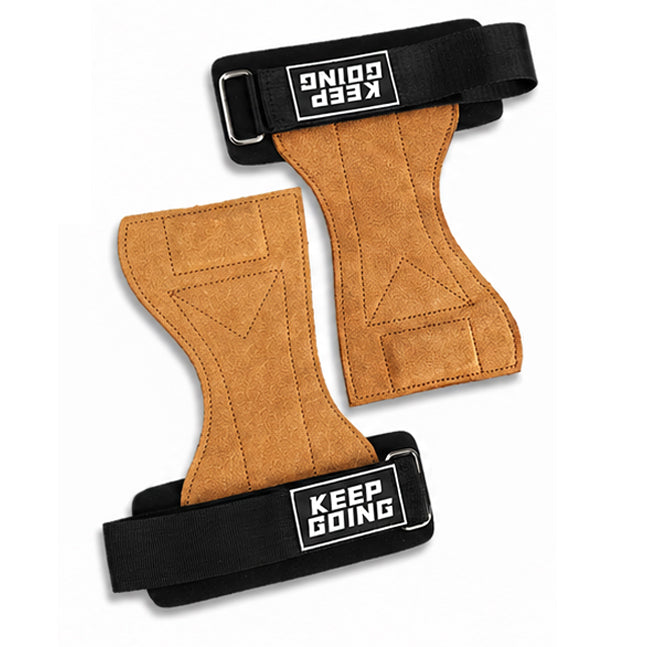 Custom leather-grip lifting grips, Style 1-02 for private-label fitness brands