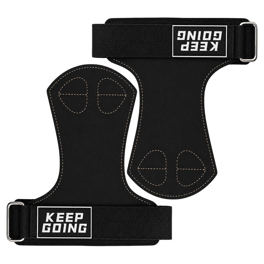 Custom leather-grip lifting grips, Style 1-08 for private-label fitness brands