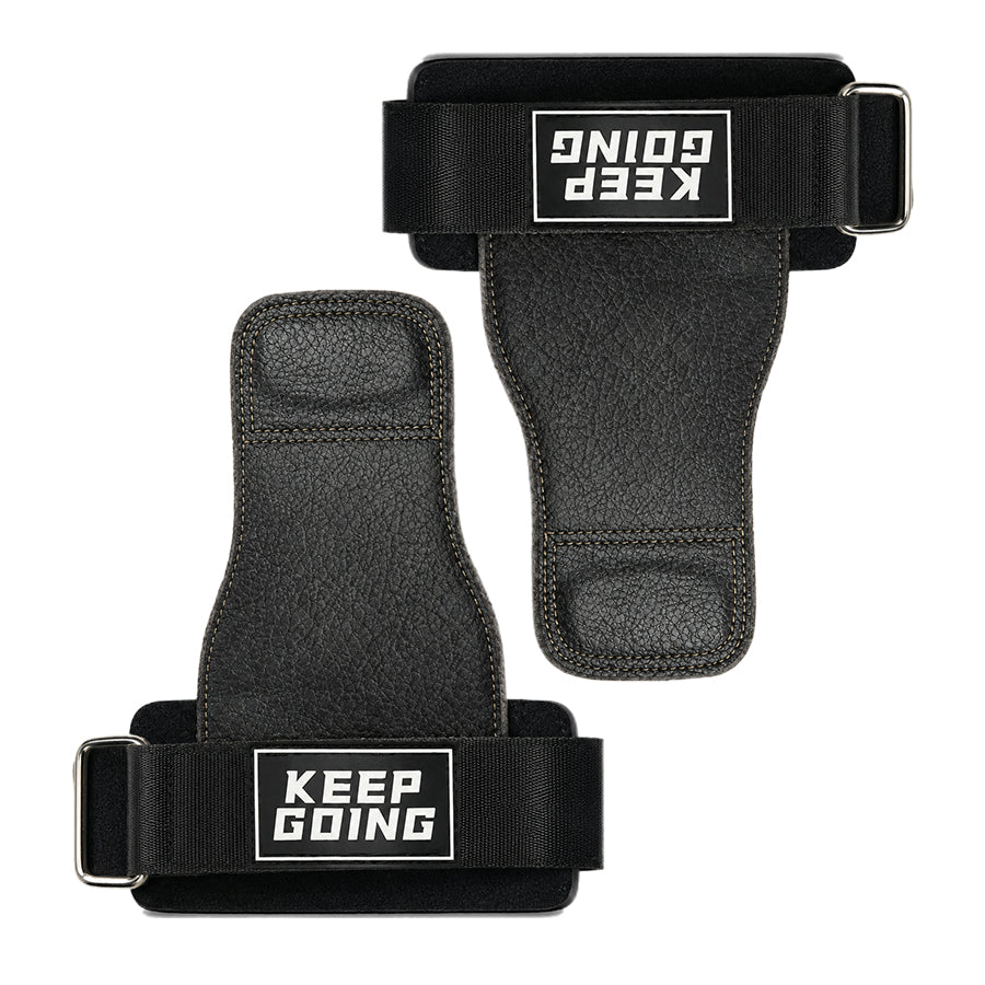 Custom leather-grip lifting grips, Style 1-05 for private-label fitness brands