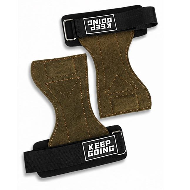 Custom leather-grip lifting grips, Style 1-02 for private-label fitness brands