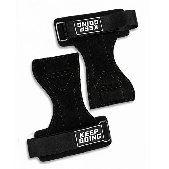 Custom leather-grip lifting grips, Style 1-02 for private-label fitness brands