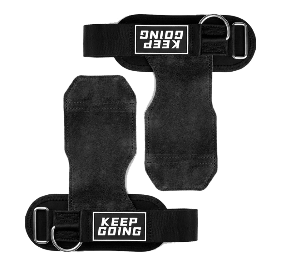 Custom leather-grip lifting grips, Style 1-04 for private-label fitness brands