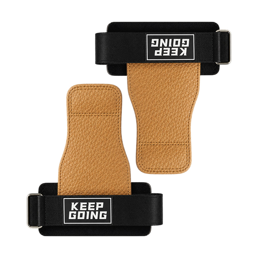 Custom leather-grip lifting grips, Style 1-05 for private-label fitness brands