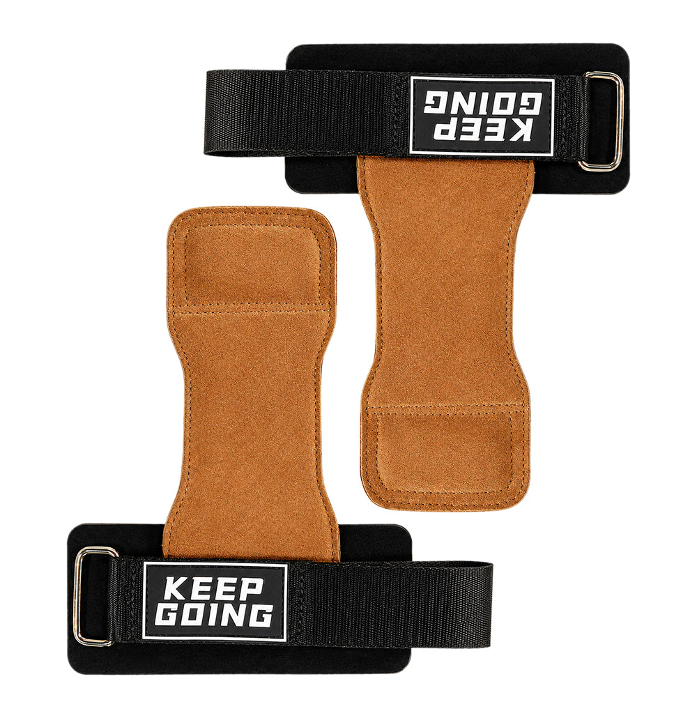 Custom leather-grip lifting grips, Style 1-06 for private-label fitness brands